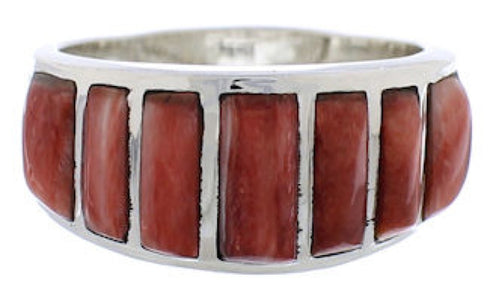 Jewelry Sterling Silver Red Oyster Inlay Ring Size 7-3/4 AX36741